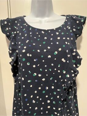 Joe Fresh Navy Polka Dot Ruffle Tank